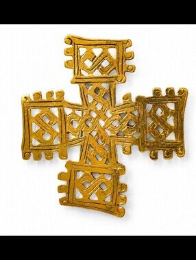 Kirks Folly Vintage 90s Big Chunky Gold Tone Filigree Runway Cross Brooch